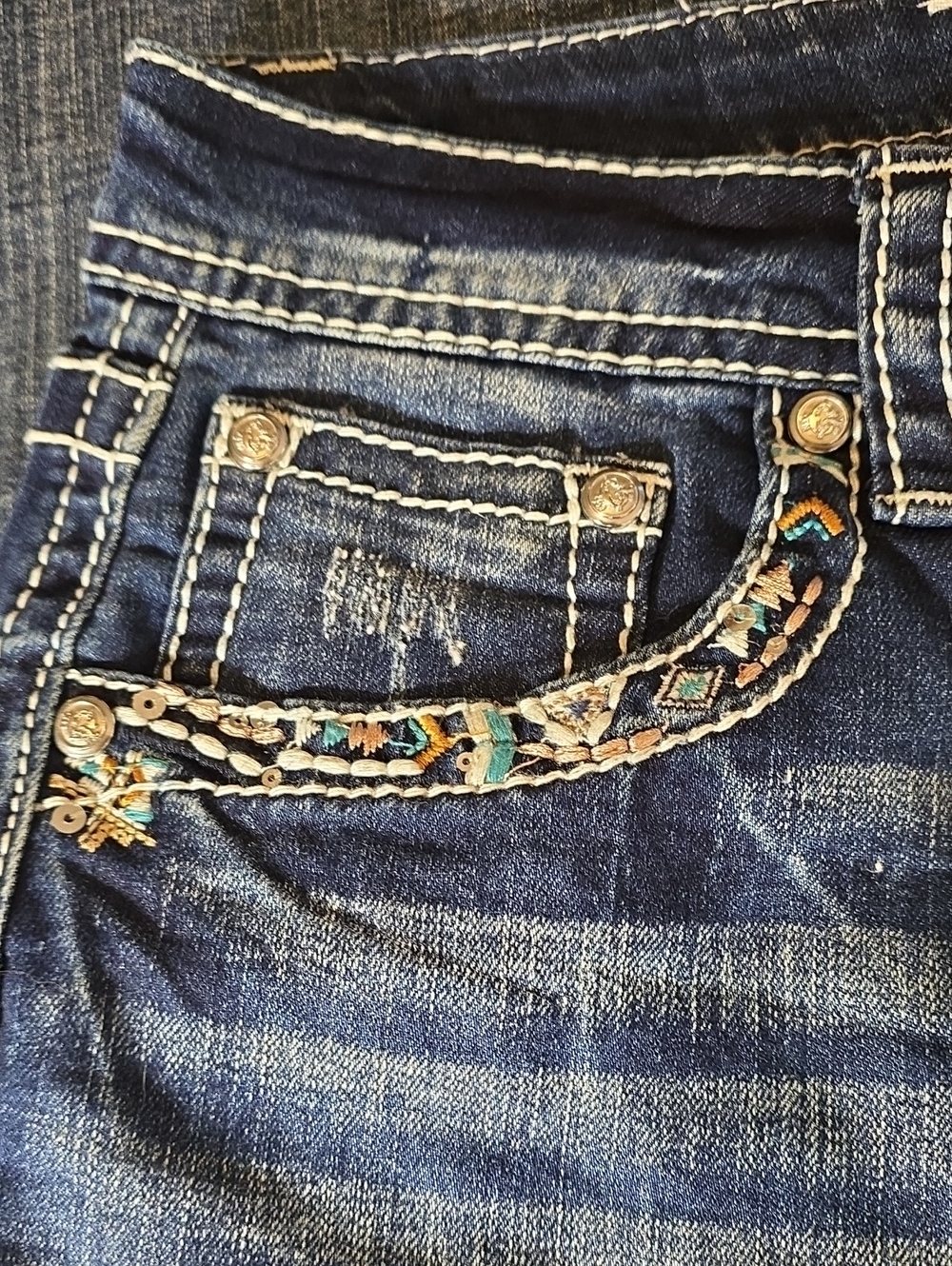 Grace in LA Western Steerhead Feather Embroidered Bootcut Jeans 31 - Picture 5 of 7